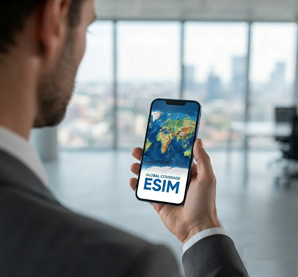 Smartphone con schermata eSIM Global Coverage